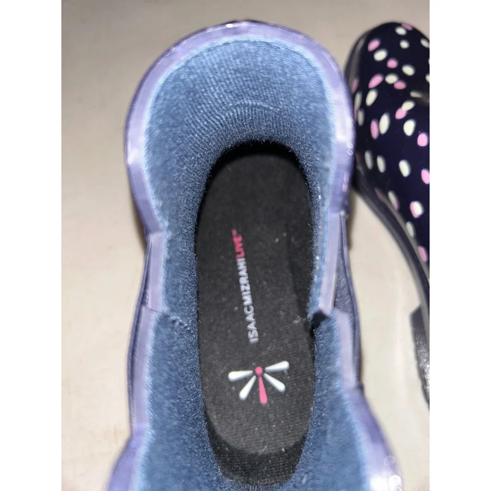 Isaac Mizrahi Live Polka Dot Rain Boots Navy Pink White‎ Chelsea Ankle Boots 7